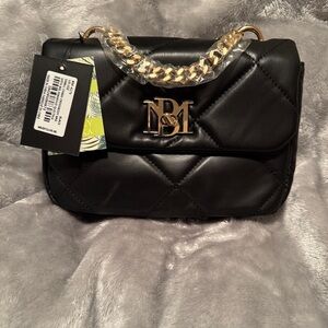 Badgley Mischka Black Quilted Shoulder Bag with Gold Chain